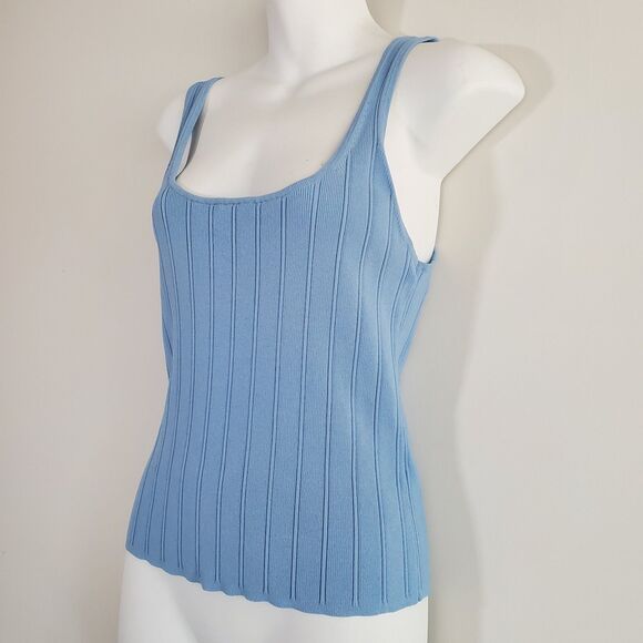J Crew Women's Tank Top Medium Blue Ribbed Stretchy Casual Capsule Wardrobe - Picture 5 of 11